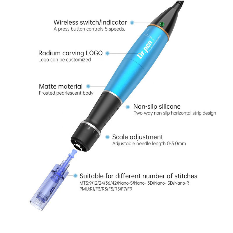 Ρυθμιζόμενο μήκος βελόνας 1,0 mm Dr pen A1c A1w Ηλεκτρικό δερμάπιο για λευκαντική θεραπεία