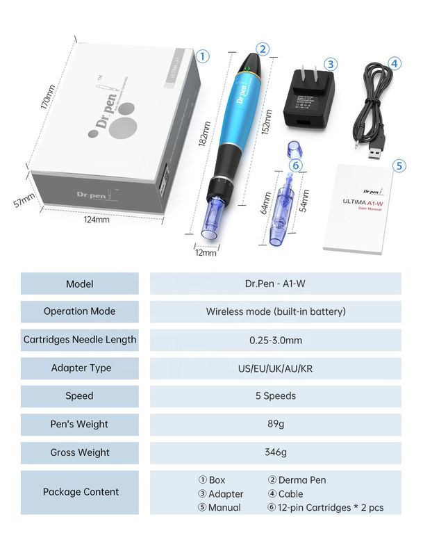 Ρυθμιζόμενο μήκος βελόνας 1,0 mm Dr pen A1c A1w Ηλεκτρικό δερμάπιο για λευκαντική θεραπεία